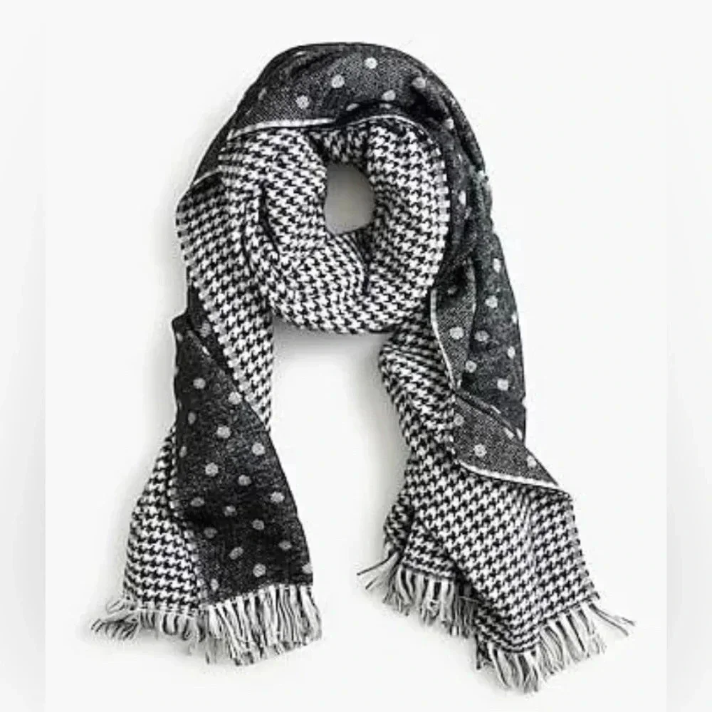 NWOT J.Crew Double Sided Houndstooth/Polka Dot Scarf